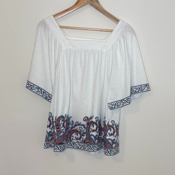 J Jill Square Neck Flutter Elbow Sleeves Paisley Women's Large Top - Picture 1 of 6